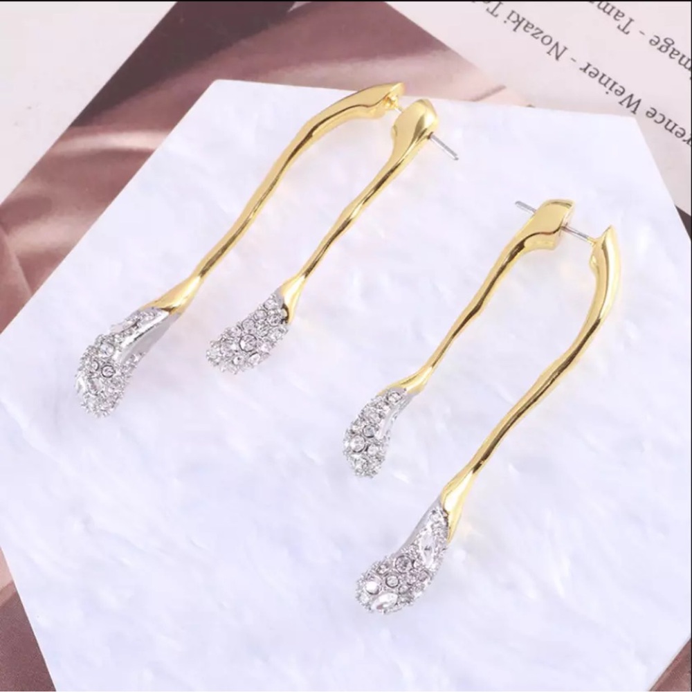 New Signed Alexis Bittar AB Gold Orbiting Lines Crystal Encrusted Drop Earring